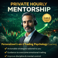 A man in a suit with a headset smiles confidently. Text promotes Private Hourly Mentorship, offering live 1-on-1 trading sessions with tailored strategies, emotional support, and improved discipline for traders.